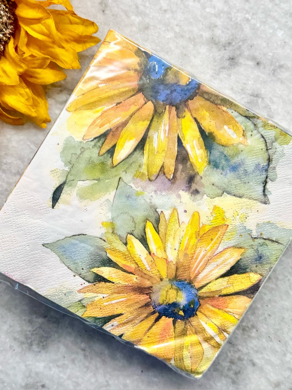 New Punch Studio Yellow Sunflowers Fall Theme Lunch Paper Napkins - 40ct